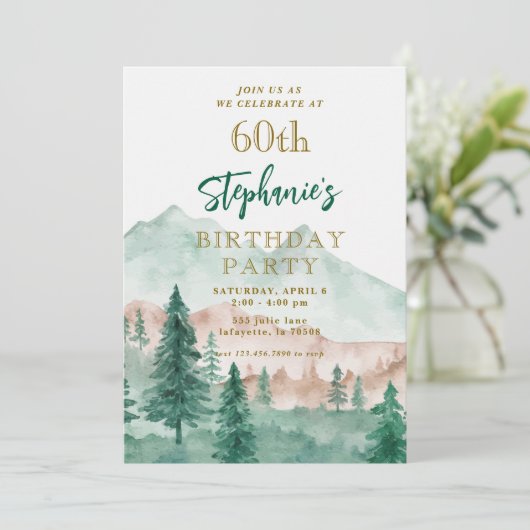 Tree Forest Mountain 60e verjaardag Uitnodigingen (Staand voorkant)