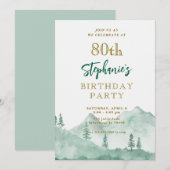 Tree Forest Mountain 80e verjaardag uitnodigingen (Voorkant / Achterkant)