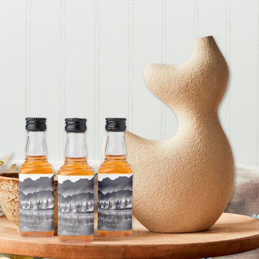 Tree Forest Mountain Black & White Dank u Mini Likeurfles Etiket