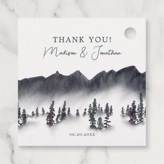 Tree Forest Mountain Lakeside bruiloft dank u Bedankjes Labels (Achterkant)