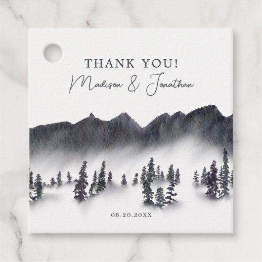 Tree Forest Mountain Lakeside bruiloft dank u Bedankjes Labels (Voorkant)