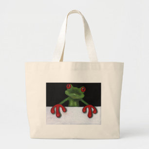 TREE FROG HOLDING SIGN: JE SPEELT FORMULERING GROTE TOTE BAG