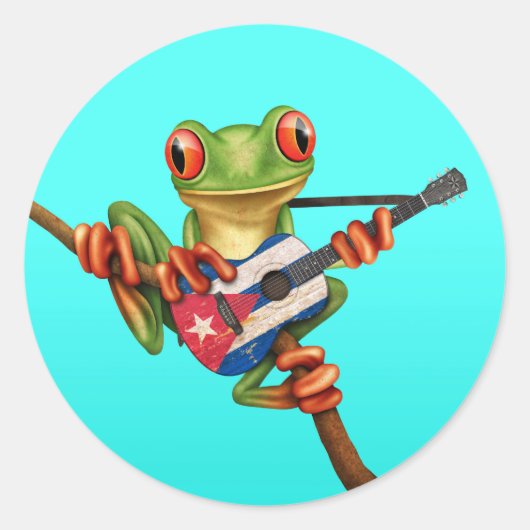 Tree Frog Spelen Cubaanse vlag gitaar blauw Ronde Sticker (Voorkant)