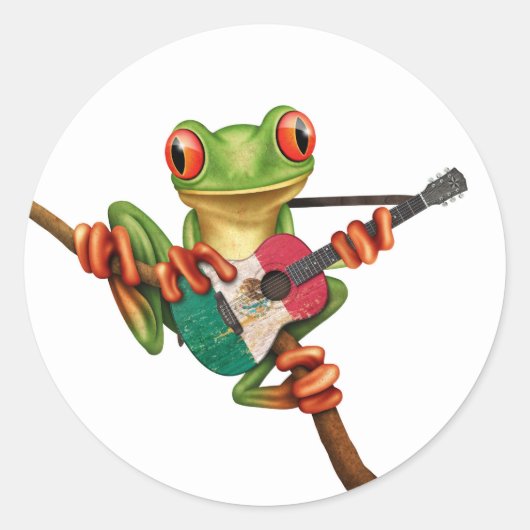 Tree Frog Spelen Mexicaanse vlag gitaar Wit Ronde Sticker (Voorkant)