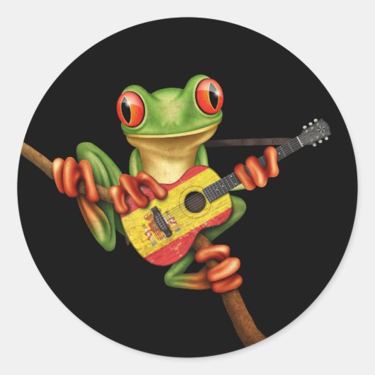 Tree Frog Spelen Spaanse vlag gitaar Zwart Ronde Sticker (Voorkant)