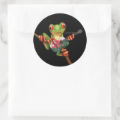Tree Frog spelen Welsh vlag gitaar zwart Ronde Sticker (Tas)