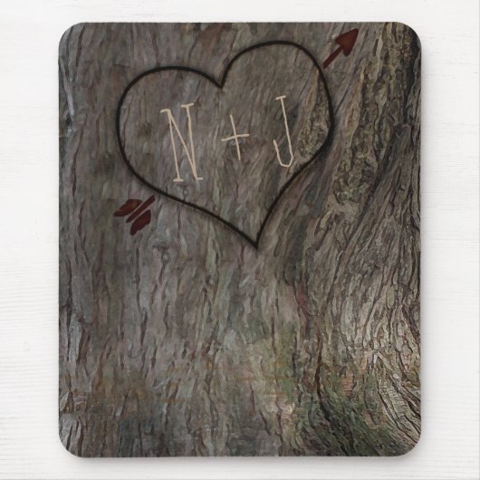 Tree + gesneden hart rustieke land Muismat (Voorkant)