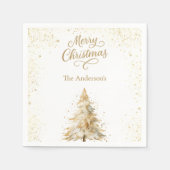 Tree gold white snow script Christmas  Servet (Voorkant)
