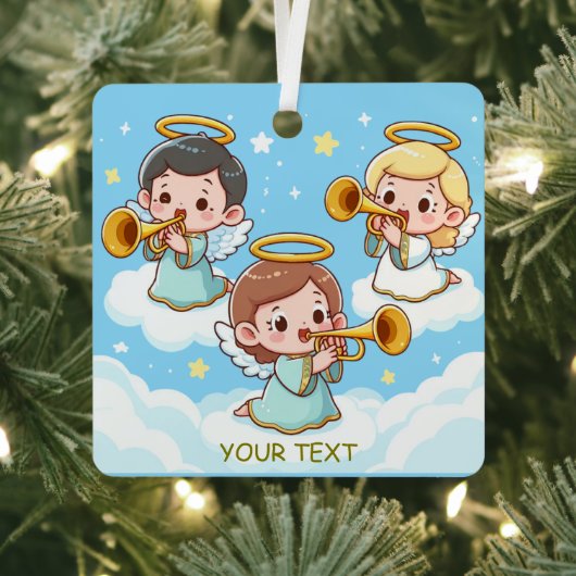 Tree Guardian Angels spelen trompetten Metalen Ornament (Insitu)