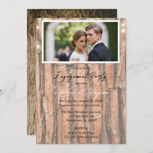 Tree Heart Gradient Photo Engagement Party Kaart (Voorkant / Achterkant)