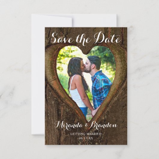 Tree Heart Photo Rustic Wedding Save the Date Kaar (Voorkant)