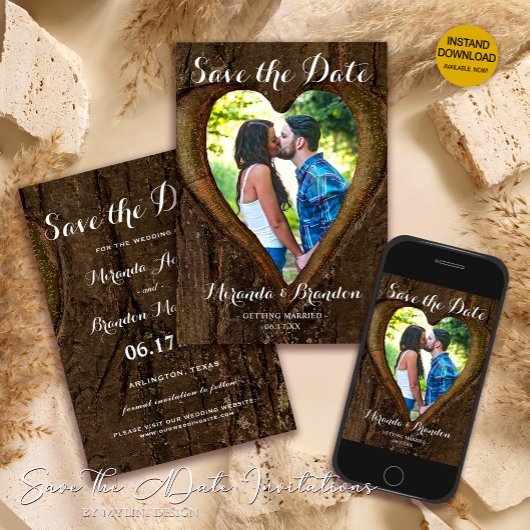 Tree Heart Photo Rustic Wedding Save the Date Kaar