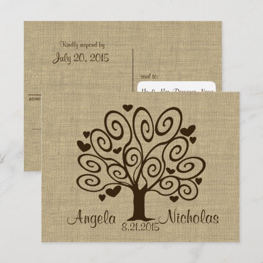 Tree Hearts Wedding Response Kaart (Voorkant / Achterkant)