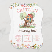 Tree House Verjaardag Natuur Bloemen Uitnodiging (Voorkant / Achterkant)
