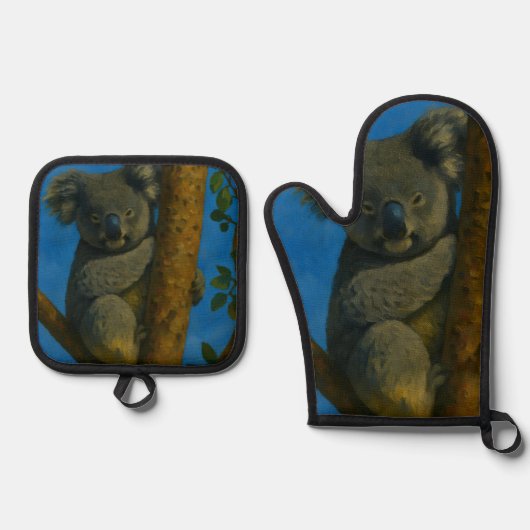 Tree Hugger - Koala in het bladerdak Ovenwant & Pannenlap Set (Voorkant)