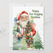 Tree Hugging Santa Flat Vakantie Kaart (Voorkant)