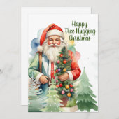 Tree Hugging Santa Flat Vakantie Kaart (Voorkant / Achterkant)
