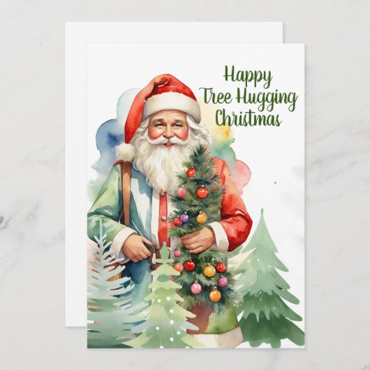 Tree Hugging Santa Flat Vakantie Kaart (Voorkant / Achterkant)