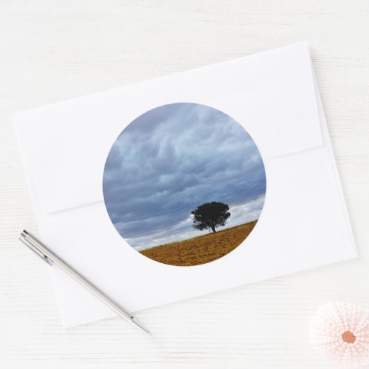 Tree in an empty field ronde sticker (Envelop)