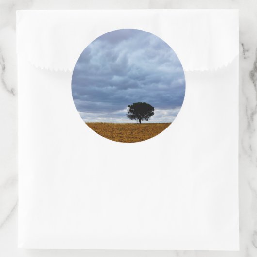 Tree in an empty field ronde sticker (Tas)