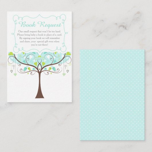 Tree in Blue and Green Baby Shower Book Request Informatiekaartje (Voorkant / Achterkant)