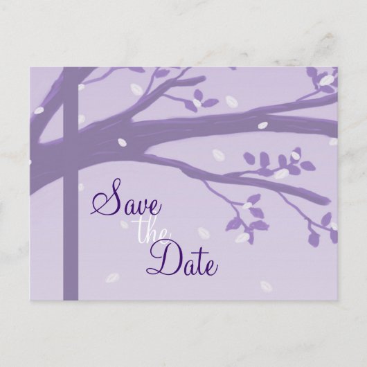 Tree in Silhouette Paarse Save the Date Briefkaart (Voorkant)
