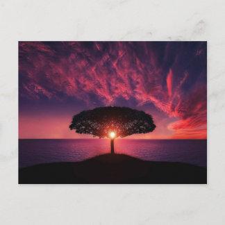 Tree in the sunset briefkaart