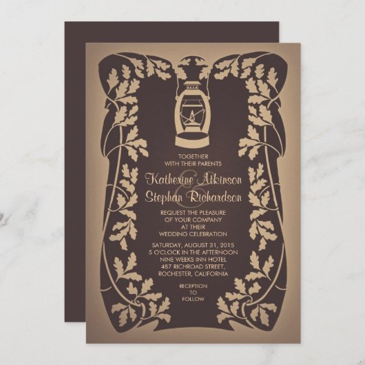 Tree Lantern Rustic Wedding Invitation Kaart (Voorkant / Achterkant)