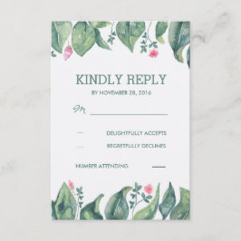 Tree Leaves Rustic Forest Waterverf Wedding RSVP Kaartje
