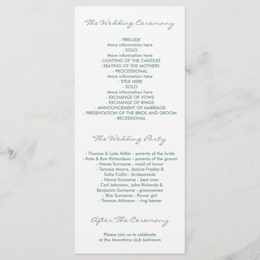 Tree Leaves Waterverf Rustieke Trouwprogramma's Programmakaart (Achterkant)