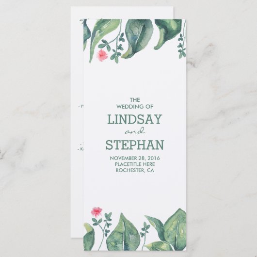 Tree Leaves Waterverf Rustieke Trouwprogramma's Programmakaart (Voorkant / Achterkant)