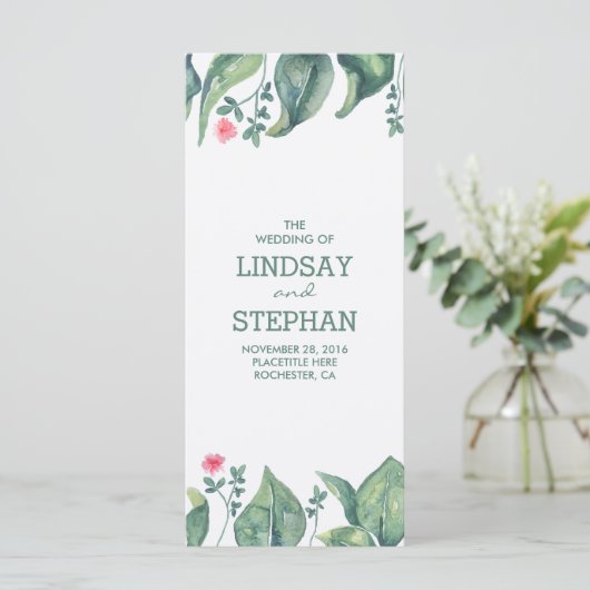 Tree Leaves Waterverf Rustieke Trouwprogramma's Programmakaart (Staand voorkant)