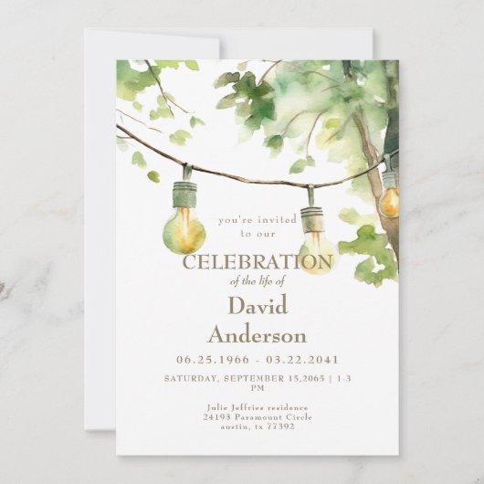 Tree & Lights Celebration of Life Invitation Kaart (Voorkant)
