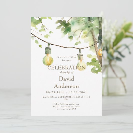 Tree & Lights Celebration of Life Invitation Kaart (Staand voorkant)