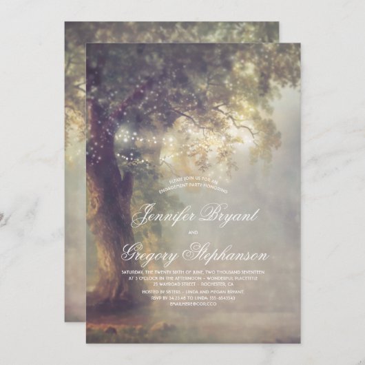 Tree Lights Rustic Country Engagement Party Kaart (Voorkant / Achterkant)