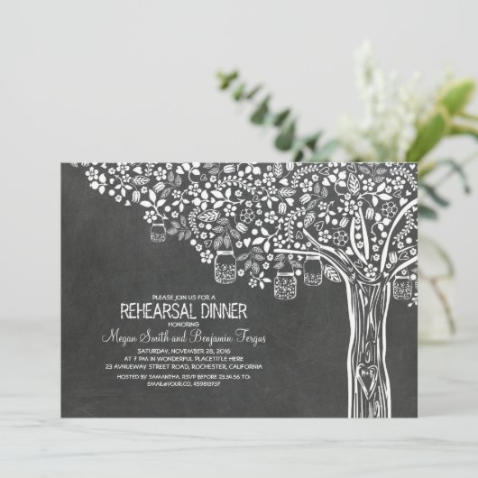 Tree Mason Jar Lights Chalkboard repetitie diner Kaart (Staand voorkant)