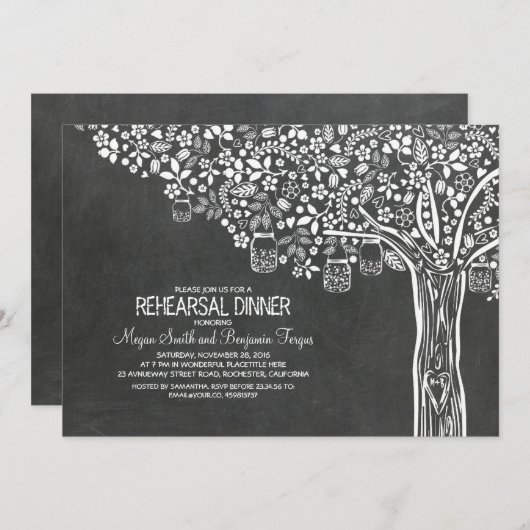 Tree Mason Jar Lights Chalkboard repetitie diner Kaart (Voorkant / Achterkant)