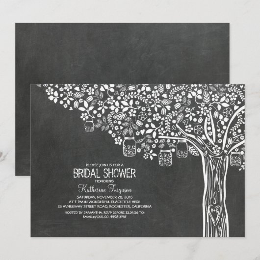 Tree Mason Jar Lights Krijtbord Vrijgezellenfeest Kaart (Voorkant / Achterkant)