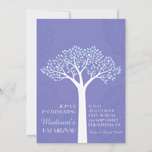 TREE MET STARS Bat Mitzvah Invitation Kaart (Voorkant)