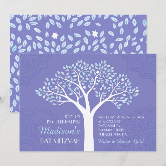 TREE MET STARS Bat Mitzvah Invitation Kaart (Voorkant / Achterkant)
