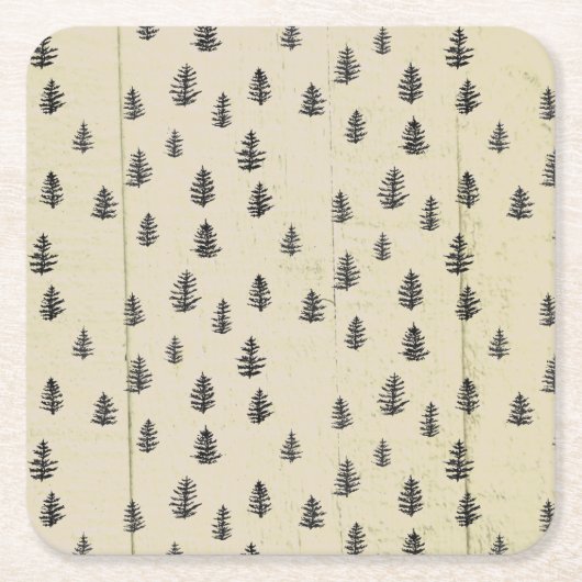 Tree Mountain Illustration Pattern Rustic Kartonnen Onderzetters (Voorkant)