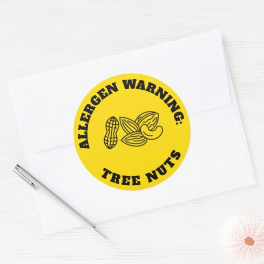 Tree Nuts Allergen Warning Sticker - Yellow Safety (Envelop)