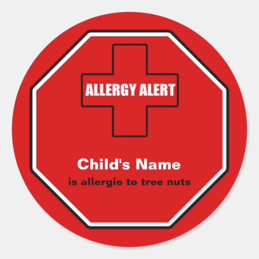 Tree Nuts Allergie Medische Alert Aangepaste Std S Ronde Sticker (Voorkant)