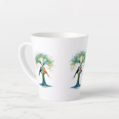 Tree of Harmony - Levendige twee vogels Abstracte  Latte Mok (Linkerhoek)