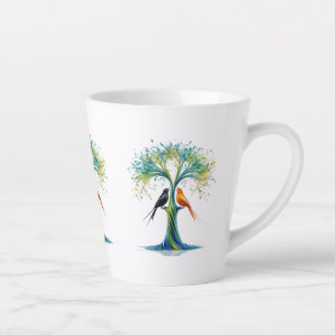 Tree of Harmony - Levendige twee vogels Abstracte  Latte Mok