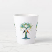 Tree of Harmony - Levendige twee vogels Abstracte  Latte Mok (Voorkant)