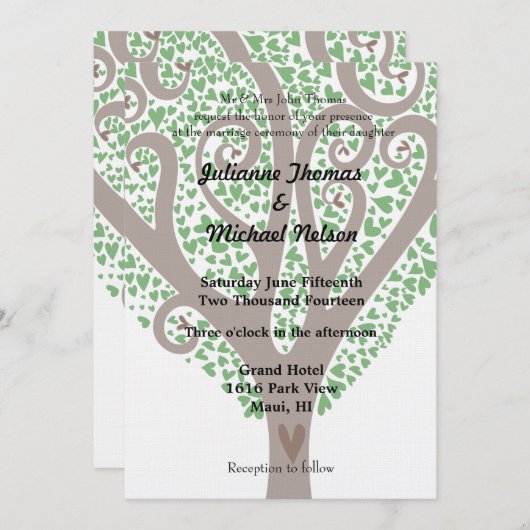 Tree of Hearts Bruiloft Kaart (Voorkant / Achterkant)