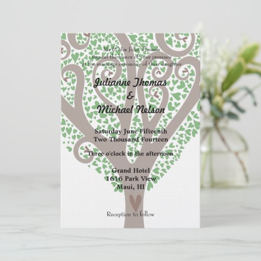 Tree of Hearts Bruiloft Kaart (Staand voorkant)