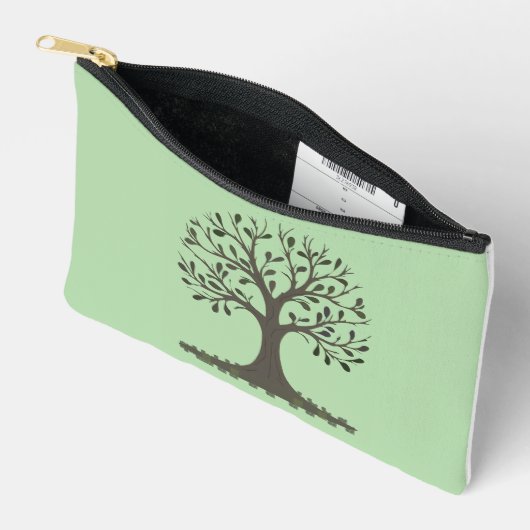 🌳 Tree of Life Accessory Pouch - Green & White Etui (Open)