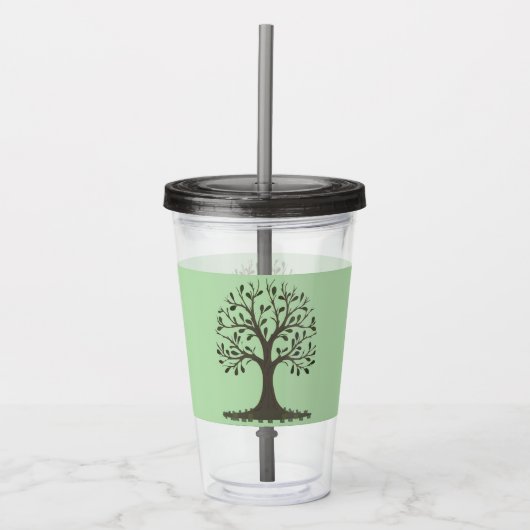 🌳 Tree of Life Acrylic Tumbler with Straw Drink Acryl Drinkbeker (Voorkant)